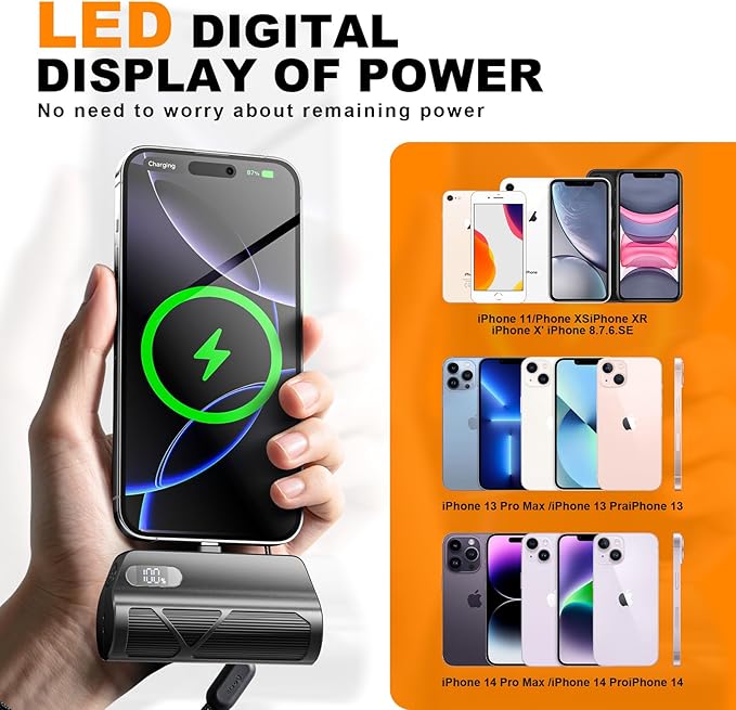 ZBF Mini Portable Charger Power Bank,5000mAh Cell Phone Portable Power PD 20W Fast Charging USB-C, LCD Display Battery Pack for iPhone 14/14 Pro Max/13/13 Pro/12 Pro/11/XS/XR/X/8/7/6 etc (Black)