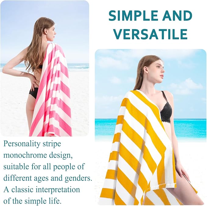 6 Pack Stripe Beach Towel Thin Terry Set Oversized Clearance Pool Accessories Essentials Extra Large XL Big Soft Super Swim Bath Camping Towels for Girls Men Women Adults Gift Yellow
