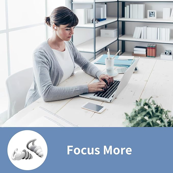 Noise Reduction Ear Plugs, NRR 40dB Ultra Comfortable Silicone Reusable Ear Plugs for Sleeping, Snoring Swimming, Studying, Concerts, Noise Cancelling and Hearing Protection Grey