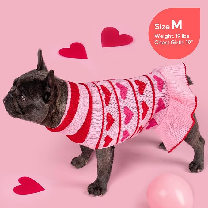 KYEESE Valentines Dog Sweater, Stretchy Pullover Dog Sweaters for Large Dogs, Soft Turtleneck Large Dogs Sweater with Heart Print, Warm Pet Sweaters Dress, Comfy Pet Clothes Coat with Leash Hole, 3XL