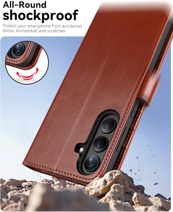 OCASE Compatible with Galaxy S25 Plus Wallet Case, PU Leather Flip Folio Case with Card Holders RFID Blocking Kickstand [Shockproof TPU Inner Shell] Protective Phone Cover 6.7 Inch 2025, Dark Brown