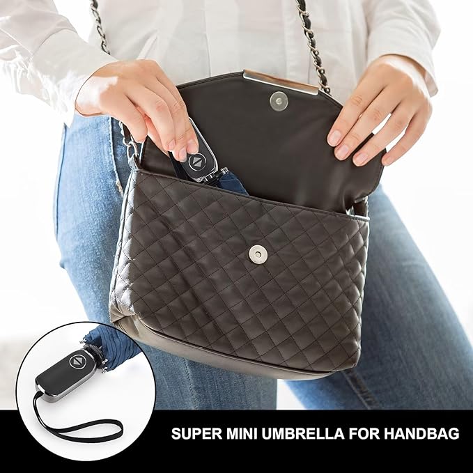 LEAGERA Compact Travel Umbrella for Purse - Flat Handle, Waterproof for Light Rain