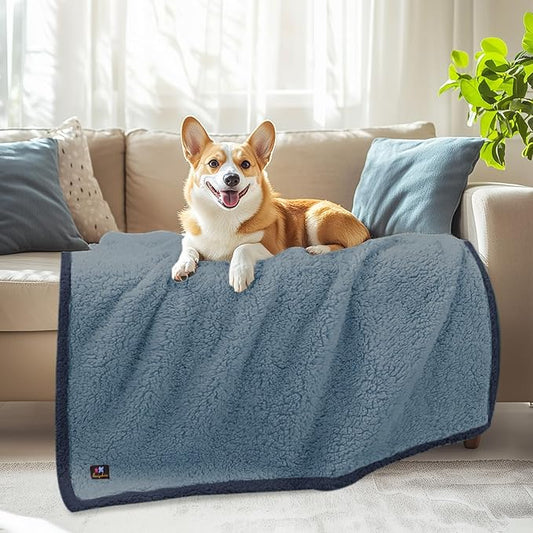 Luciphia Waterproof Pet Blanket for Medium Large Dogs Soft Cat Sherpa Calming Thick Cover Leakproof Cozy Puppy Sofa Bed Car Couch Protector(Blue/Navy,41x31 inches)