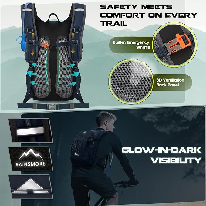 Hydration Backpack with Water Bladder, 18L Lightweight Hiking Backpack for Women&Men Small Insulated Hydration Water Pack for Hiking, Running, Cycling, Biking