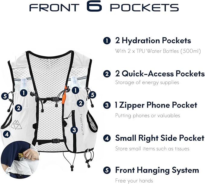 Haimont Running Hydration Vest with Water Bottles for Men Women, Lightweight 10L Hydrated Vest Pack for Trail Running, Hiking