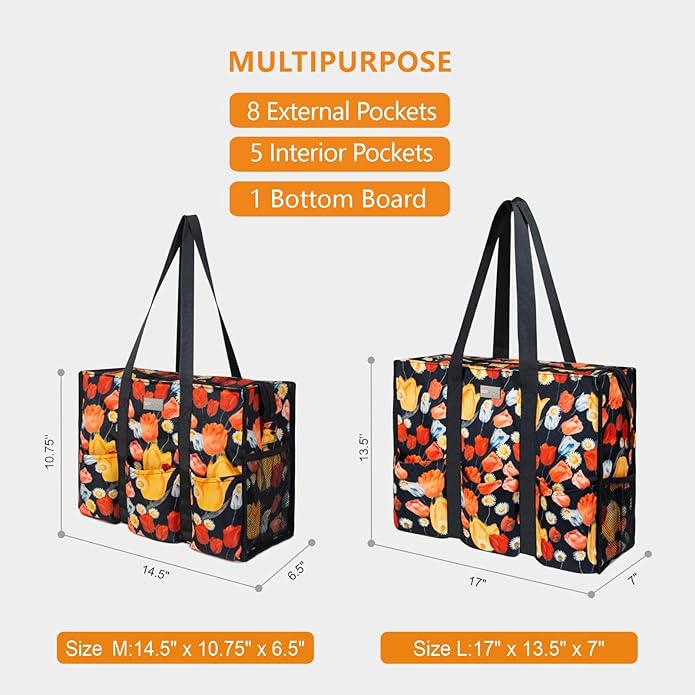 TOPDesign Utility Water Resistant Tote Bag with 13 Pockets, Top Zipper Closure & Thick Bottom Support, for Working Women