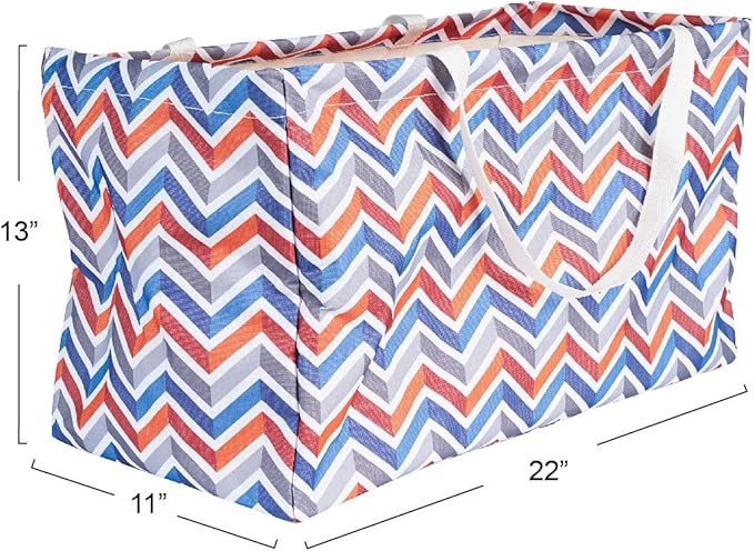 Household Essentials Canvas Utility Tote with Handles, Rectangular Krush Container Tote, Water-Resistant Vinyl Lining, Large Capacity, Durable and Versatile, Chevron Pattern