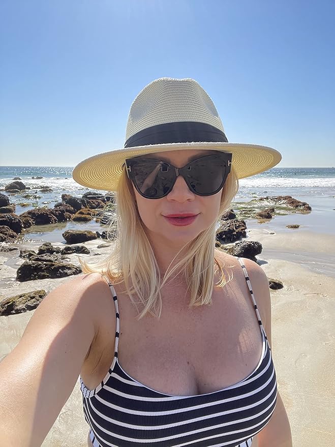 FURTALK Womens Mens Wide Brim Straw Panama Hat Fedora Summer Beach Sun Hats UPF Straw Hat for Women