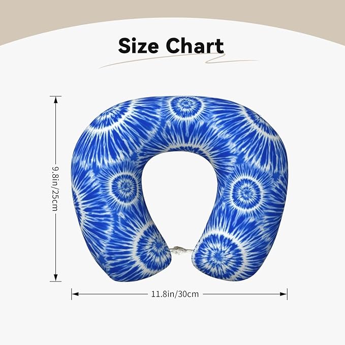 Support Neck Pillow for Youth Travel, Washable Airplane Chin Supporting and Relax U Shaped Pillows Blue Tie Dye