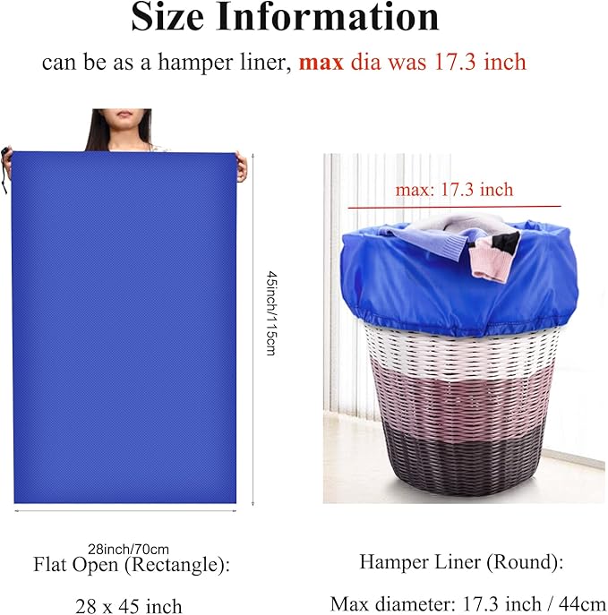 OTraki 2Pack Laundry Bag 28x45 inch Drawstring Laundry Basket Hamper Line Bag XXL Large Dirty Clothes Storage Travel Bag Machine Washable for Camp College Dorm, Blue&Black