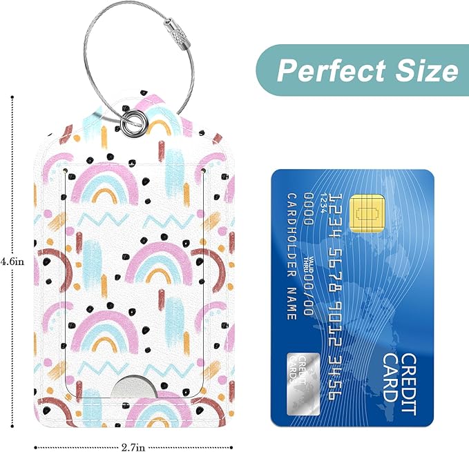 Rimilak 3 Pcs PU Leather Luggage Tags for Suitcase, Travel Cruise Luggage Tag with Privacy Flap, Name ID Label and Metal Loop for Women Men Baggage Handbag School Bag Backpack, Rainbow