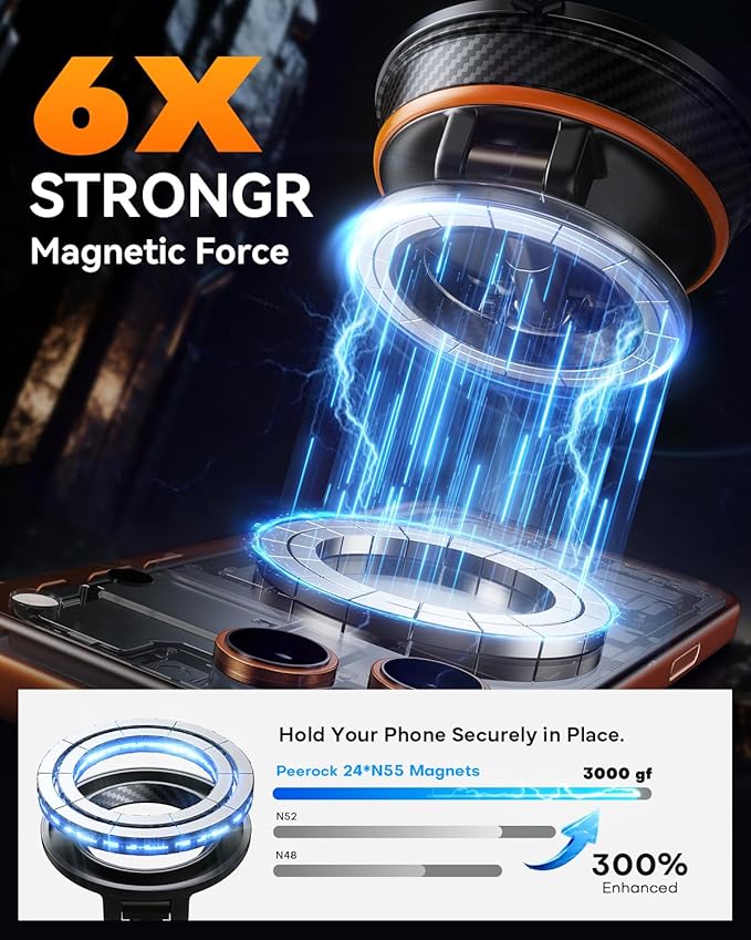 Car Phone Holder for Magsafe Car Mount [108+LBS Strongest Suction & 3000gf Magnetic] Vacuum Magnetic Phone Holders for Your Car 360° Adjustable Carbon Fiber Car Phone Mount for iPhone & Android Orange