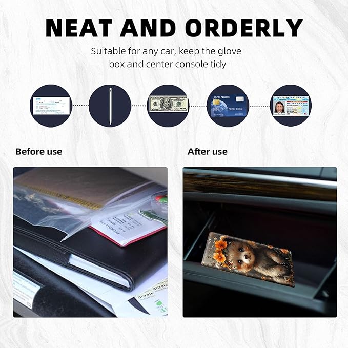 Car Registration and Insurance Holder PU Leather Vehicle Insurance and Registration Holders Wallet Case with Elastic Band Closure for ID Card, Driving Licence, Cute Raccoon Flower