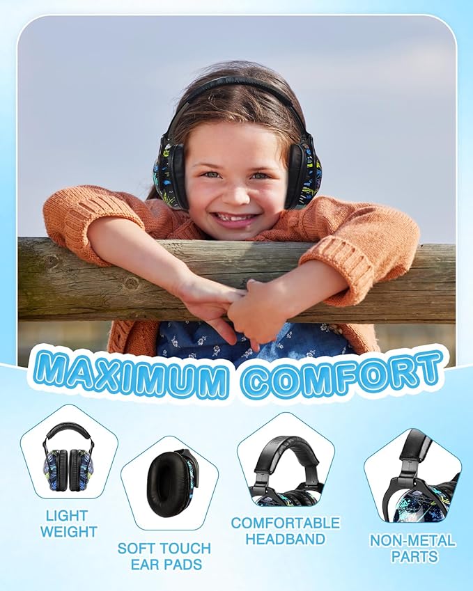 ZOHAN EM030 Kids Ear Protection, Noise Cancelling Headphones Ear Muffs for Autism Sensory, Safety Noise Reduction Hearing Protection for Monster Truck/Concerts/Fireworks/Air Shows