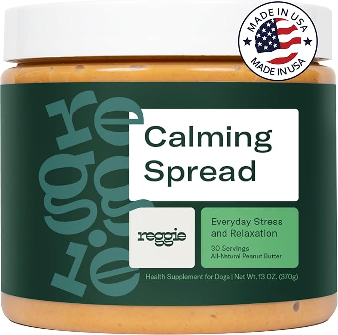 Reggie Calming Spread for Dogs | Natural Peanut Butter with Melatonin & L-Theanine to Reduce Hyperactivity, Separation Anxiety, & Stress | Vet-Approved for All Ages, Breeds, and Sizes - 30 Servings