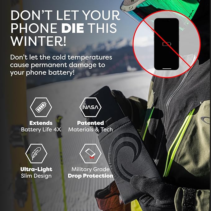 PHOOZY Apollo II Thermal Phone Case Cold Weather Insulated Pouch | Extends Battery Life 4X | NASA Tech Skiing Snowboard Accessories | Military Grade | Large - Black