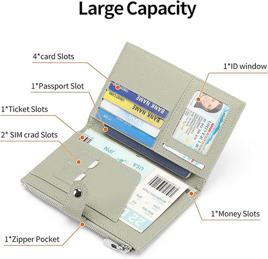 Passport Holder for Women Leather Passport Wallet for Travel RFID Blocking Passport Wallet Credit Card Holder with Zipper Pocket