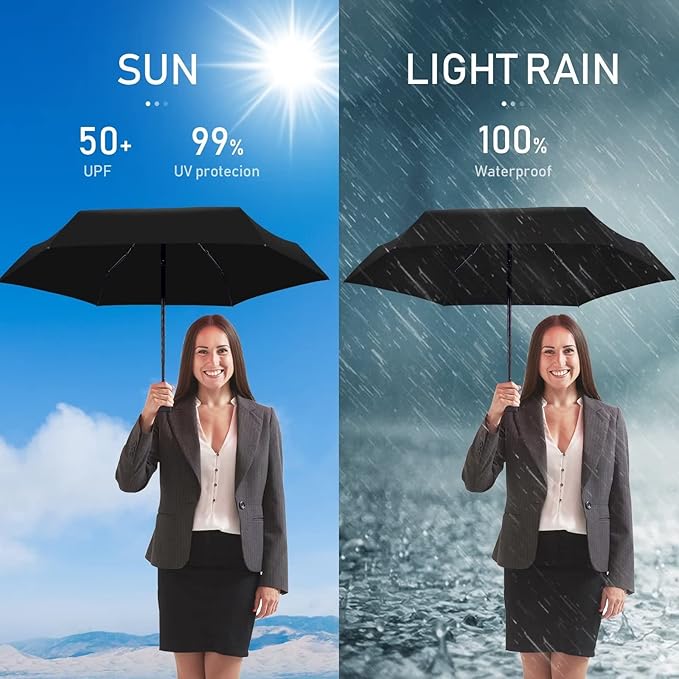 LEAGERA Mini Umbrella - Compact, Waterproof Travel Umbrella for Light Rain, Suitable for Women's Purse and Pocket