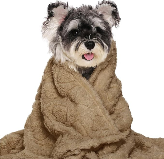 gogobunny Calming Plush Dog Cat Blanket 300GSM Coral Fleece, Ultra-Soft Machine Washable Pet Bedding for Small Medium Dogs Cats Puppies Kittens (Brown, 30x40)