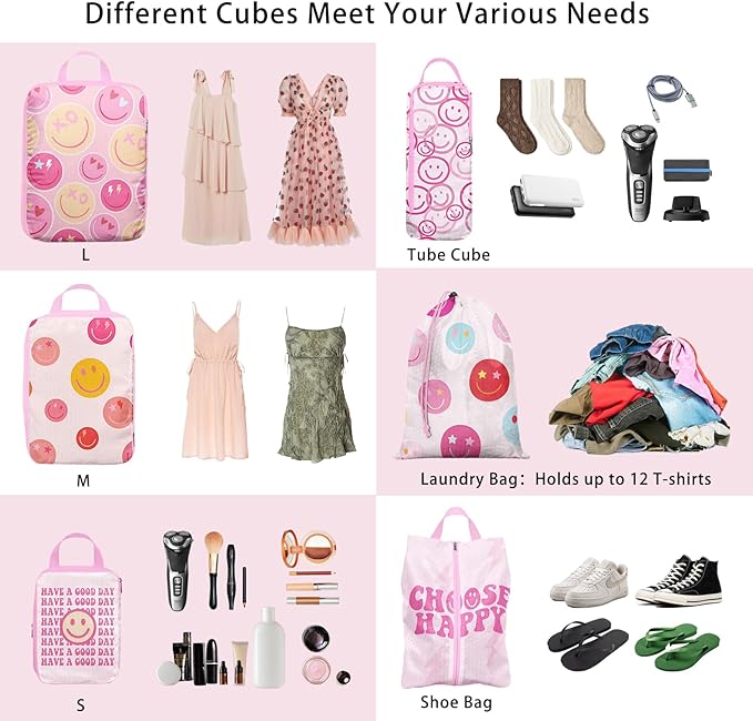 6 Pcs Compression Packing Cubes, Packing Cubes for Travel, Waterproof Luggage Organizer Bags Set, Cute Packaging Cubes for Women Kids Backpack Carry-Ons
