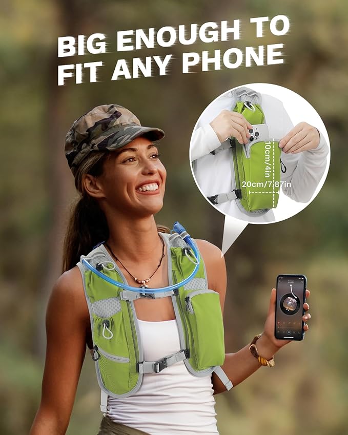 Running Vest for Women and Men, Hydration Running Backpack, Runners Vest, Hydration Vest, with Front Phone Holder, Adjustable Chest and Waist Strap