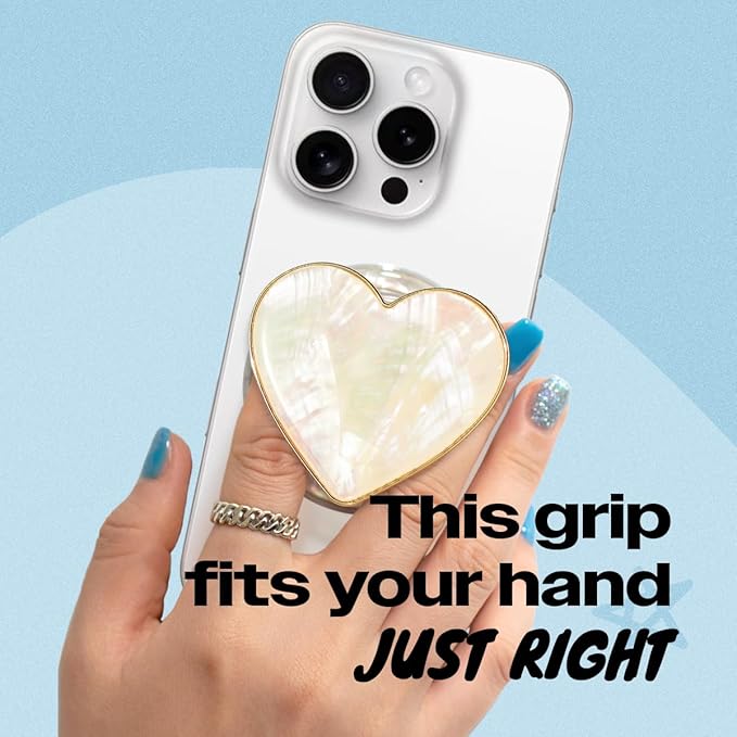 OnTheGrip Cute Natural Seashell Design Heart Shape Collapsible Mobile Phone Grip Stand Holder for Smartphone Tablet Cell Phone Accessory (Crème)