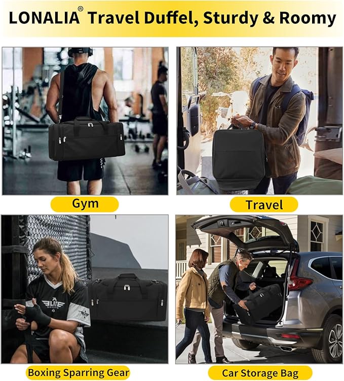 Gym Bag Sport Duffle Bag for Men - 21 in Weekender Travel Bag with Trolley Sleeve (Black)