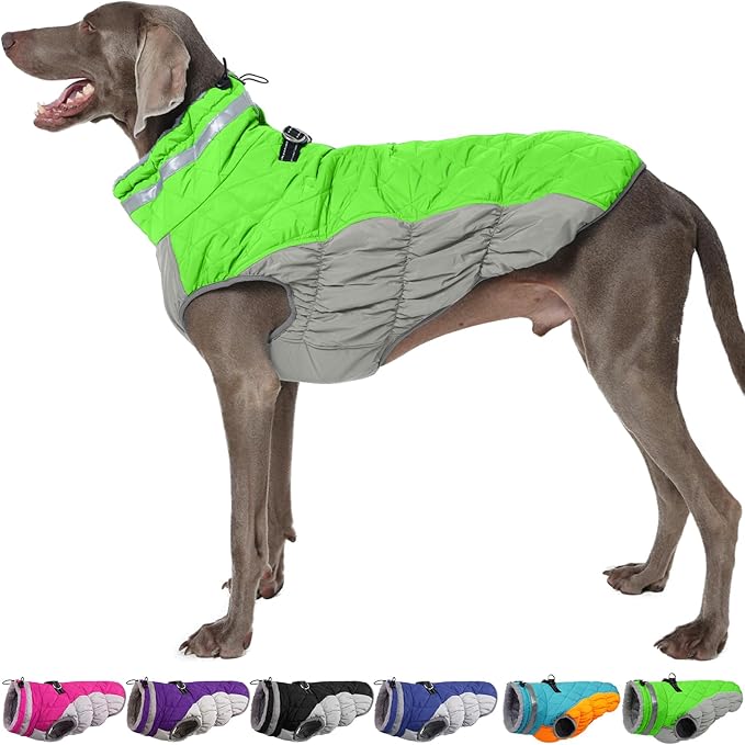 OUOBOB Warm Dog Coats For Large Dogs, Waterproof Dog Jacket With Harness, Zipper Clousure, Fleece Lining, Turtleneck, For Cold Weather Outdoor Walks, Pet Snowsuit For Beagle, Cocker Spaniel, Corgi- XL