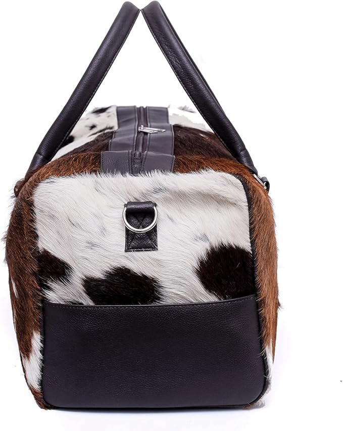 Luxury Cowhide Duffle Bag for Men 21" Genuine Full Grain Hair-On Leather Weekender Gym Cowhide Travel Bag with Spacious Interior, Heavy-Duty Zippers, Dual Carry Options Airplane Carry-On Compatible