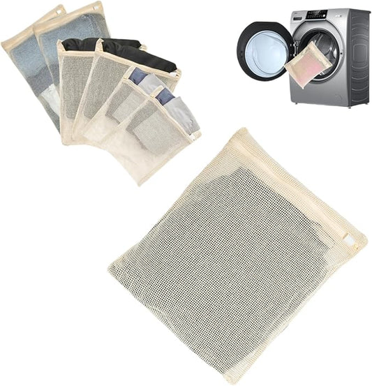 Mesh Laundry Bags Delicates: Laundry Bags Mesh Wash bags - Durable Cotton Garment Bag with Sturdy Zipper for Washing Machine Lingerie Clothes Pants Shoes & Socks Beige(6 PCS)