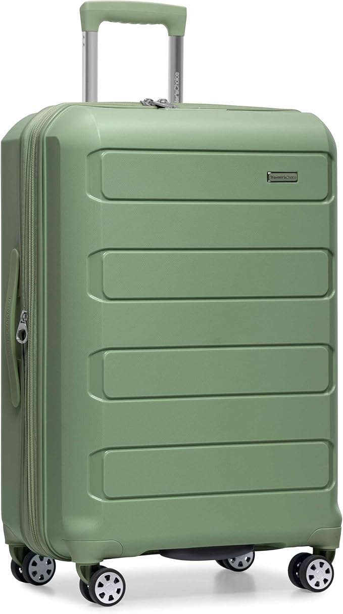 Traveler's Choice Pagosa Indestructible Hardshell Expandable Spinner Luggage, Green, 30-Inch Large