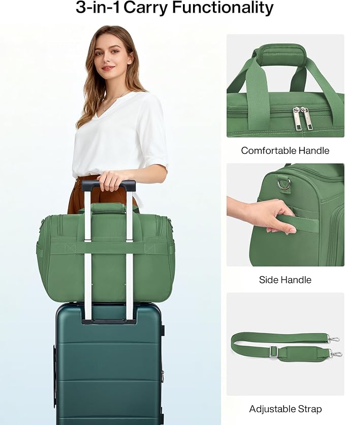 MILADA Underseat Carry On Luggage Bags for Travel Lightweight Foldable Carry On Bags for Airplanes Small Duffle Bag for Men Women Personal Weekend Overnight Travel Tote Bags, Forest Green