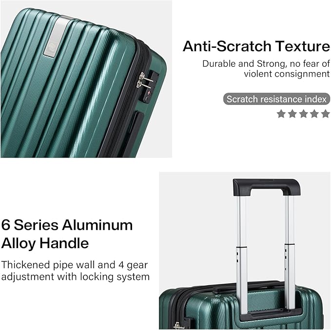 Hanke Expandable Hardshell Luggage Sets 3 piece Carry on Luggage with Wheels Suitcases Lightweight Checked Travel Luggage Rolling Large Suitcase Travel Luggage Bag Woman Men 20/24/29 IN,Blackish Green
