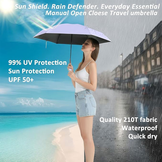 BAODINI Travel Mini Umbrella for Purse With Case Small Compact UV Sun Protection Sun Lightweight Tiny Pocket Manual Open Close Umbrella for Women Kids and Men