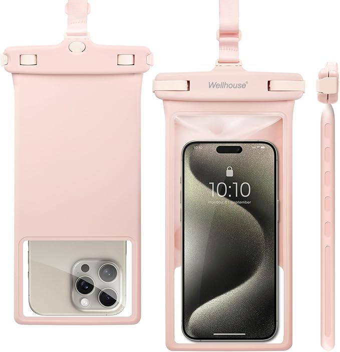 wellhouse Waterproof Phone Pouch, Waterproof Phone Case for iPhone 16 15 14 13 12 Pro Max XS Samsung, IPX8 3D Cellphone Dry Bag Beach Essentials (1 Pack - Pink8.0, 8 inch)
