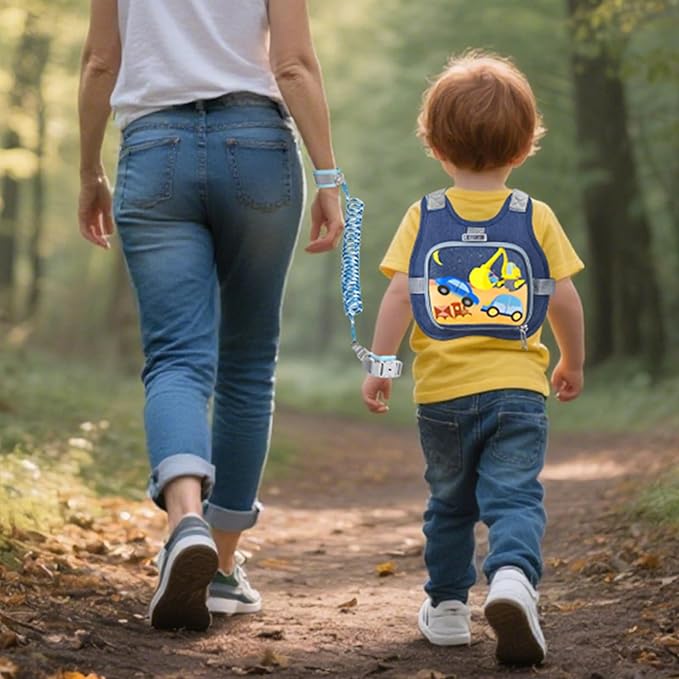 Accmor Toddler Harness Leash + Reflective Anti Lost Wrist Link, Cute Car Kids Harness with Leash, Child Walking Restraint Belt Collapsible Hand Strap Tether Hold Baby Boys Close for Outdoor Travel