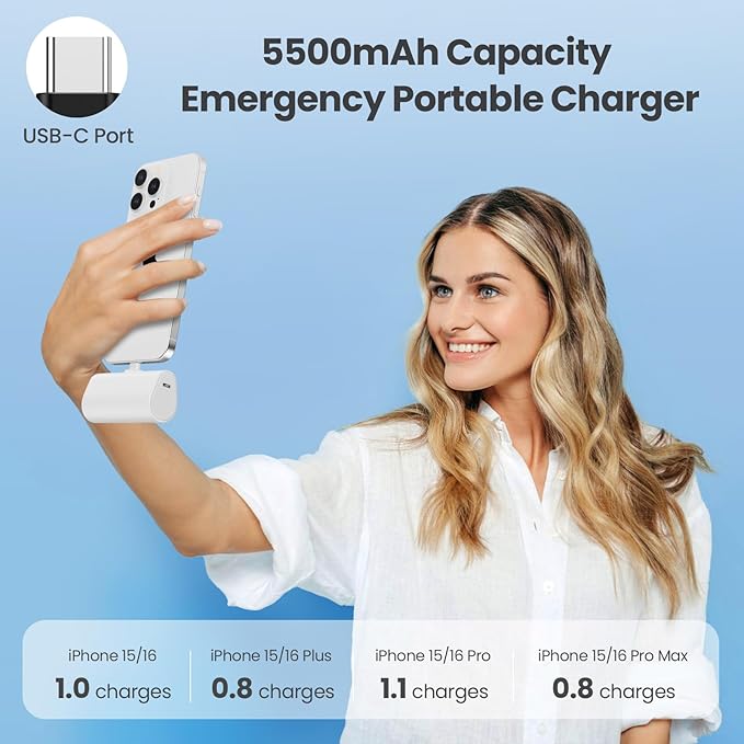 Mini Portable Charger for iPhone 17/16,Upgraded 5500mAh PD USB C Power Bank,Travel Essentials Pocket Phone Charger Battery Pack for iPhone 17/17 Pro Max/16/16 Pro/15 Series,Samsung Galaxy Android etc
