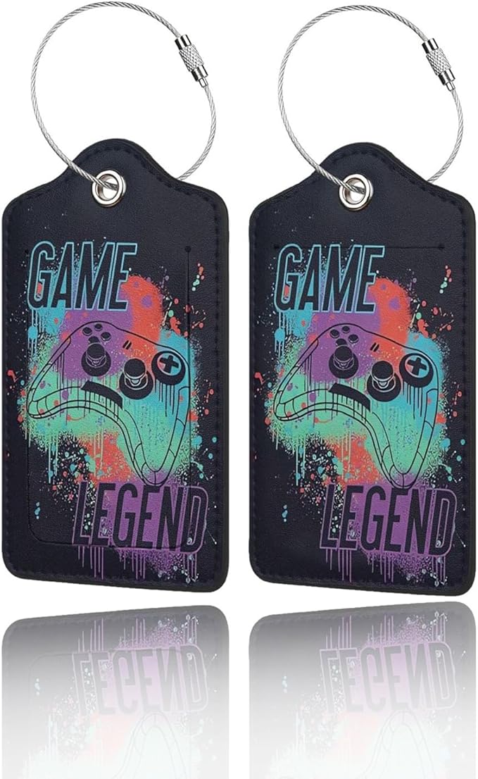 2 Pack Luggage Tags for Suitcase, Privacy Cover ID Label with Stainless Steel and Address Card for Travel Bag Backpack Cruise Ship Essentials Tag Men Boys - Game Legend