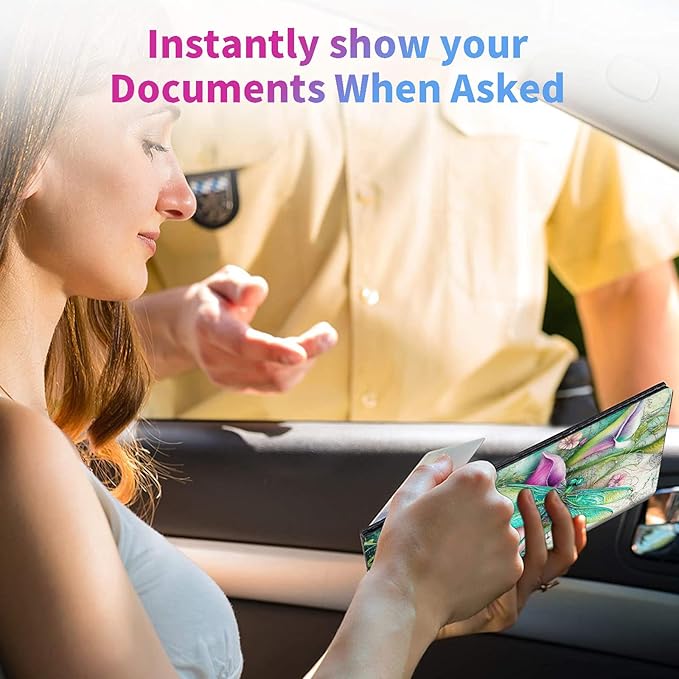 Car Registration and Insurance Holder,PU Leather Car License Document Insurance and Registration Card Holder Men Women Vehicle Glove Box Organizer Auto Accessories-Dragonfly On Calla Lilies Flowers