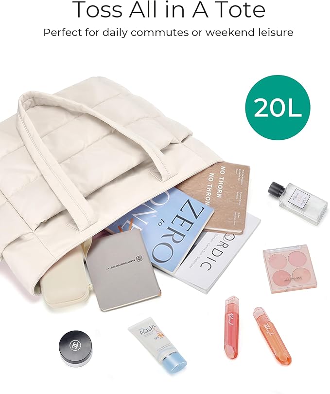 BAGSMART Tote Bag for Women, Lightweight Puffy Tote Bag with Compartments Shoulder Bag Handbag for Travel, Work, Gym