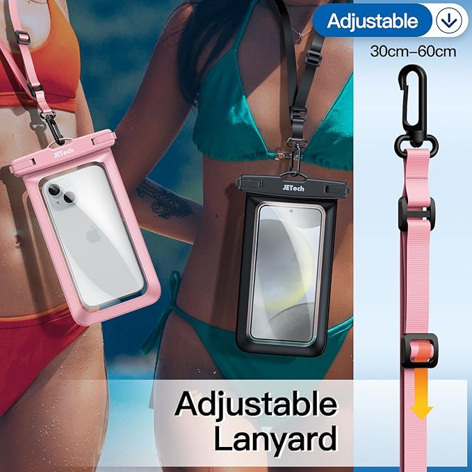 JETech Waterproof Phone Pouch, 2 Pack Water Proof Case for iPhone 17 16e 16 15 14 Air Pro Max Plus, Galaxy S25 S24 Ultra, Pixel 10 Series and Others up to 7.2 Inch, IPX8 Dry Bag (Black+Pink)