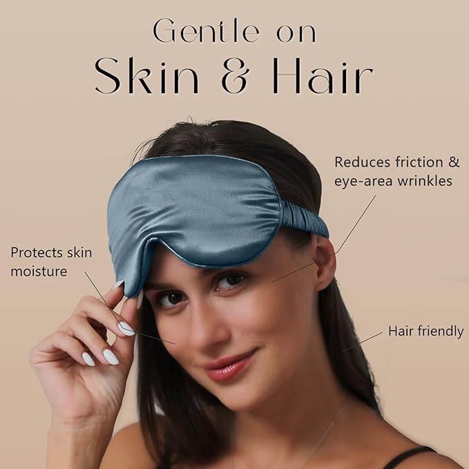 ZIMASILK Adjustable 22 Momme 100% Mulberry Silk Sleep Mask, Upgraded 3D Contoured Cup Eye Mask for Sleeping, Super Soft & Breathable Blindfold, Blackout for Deep Sleeping (Blue Haze)