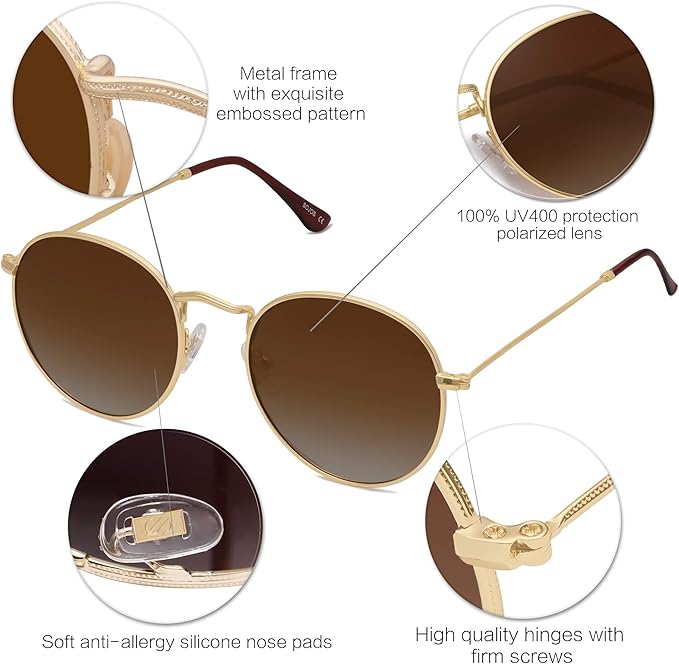SOJOS Small Round Polarized Sunglasses for Women Men Classic Vintage Retro Shades UV400 SJ1014