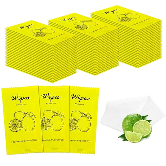 Individual Hand Wipes Wet Wipes Travel Size,Wet Wipes Individually Wrapped Bulk Cleansing Travel Size Wipes for Wedding Travel Restaurant Barbecue (1 Count (Pack of 60), Lemon)