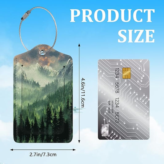 2 Pack Luggage Tag for Suitcase,Misty Forest Luggage Tag with PU Leather Privacy Cover ID Label & Stainless Steel Loop for Women Men Travel Bag Suitcase