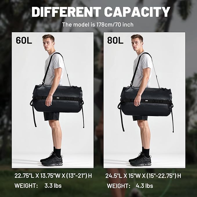 MIER Large Waterproof Duffel Bag Rolltop Dry Backpack Duffle Bags for Kayaking, Rafting, Boating, Swimming, Camping, Travel, Gym, Beach, 60L/80L