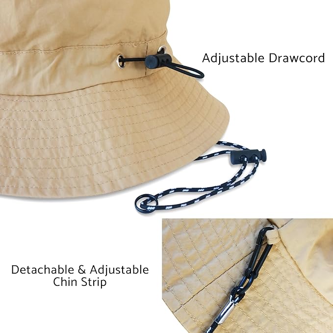 PFFY Quick Dry Waterproof Packable Bucket Hat for Women Men Outdoor Sun Hats with Detachable Chin Strap