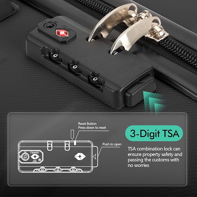 AnyZip Luggage PC ABS Hardside Lightweight Suitcase with 4 Universal Wheels TSA Lock Carry-On 20 Inch Black