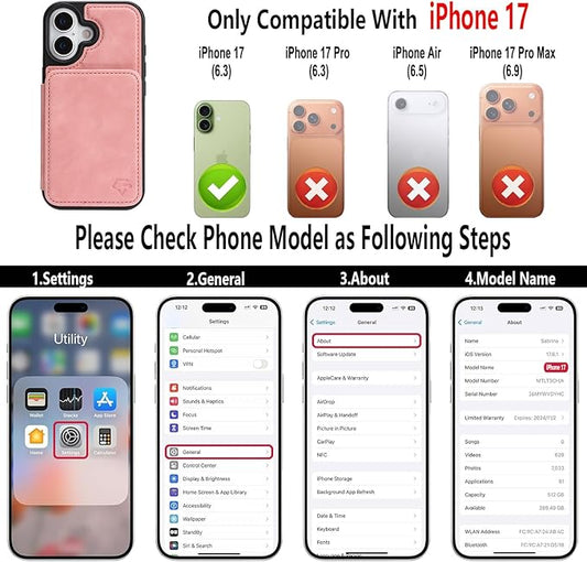 GUERNICA for iPhone 17 (6.1") Case Wallet with Card Holder, RFID Blocking Leather Protection, Shockproof Women Men Phone Case for Apple 17, Pink