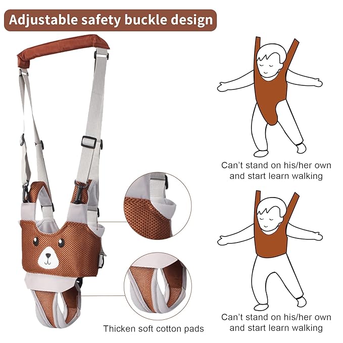IULONEE Baby Walking Harness Breathable Handheld Kids Toddler Helper Assistant Adjustable Infant Walker Help Baby Walk Stand Up Child Learning Belt for 8-24 Month Old Babies Activity (Brown)